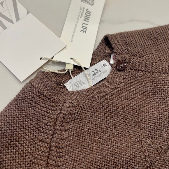 Zara knitwear brown OPEN KNIT embroidered star SWEATER 1-3 months baby new wit… - Picture 2 of 7